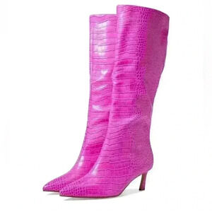 Steve‎ Madden Boots Lavan Pink Crocodile Embossed Knee High Heeled Boots Size 7